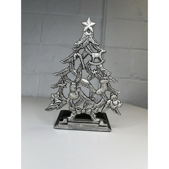 Pewter Metal Christmas Tree‎ Fireplace Mantle Shelf Stocking Holder Hanger - Picture 5 of 6